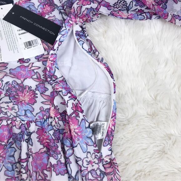 FRENCH CONNECTION Floral Halter Peplum Top Smocked Pink Purple Size Large New‎ - Picture 9 of 15